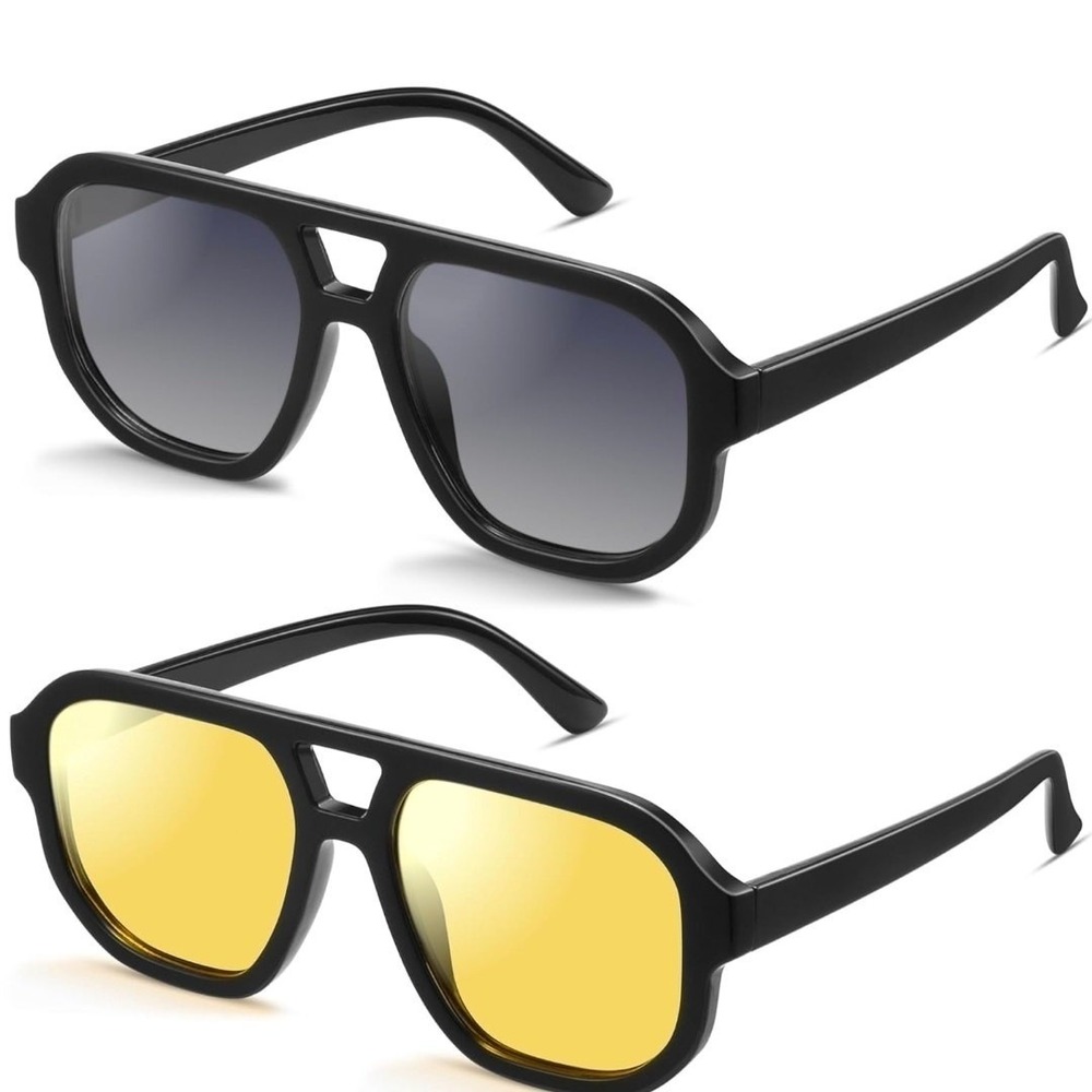 Livho Polarized Square Aviator Sunglasses 2-Pack Retro Black Yellow S15